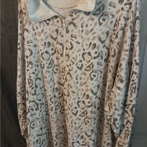 Aerie Leopard Print Quarter-Zip Sweatshirt